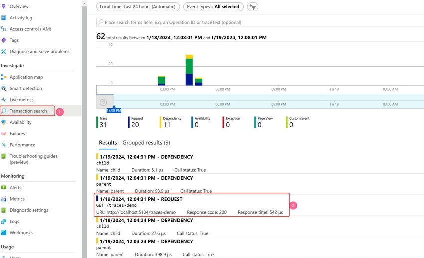 Transaction search
