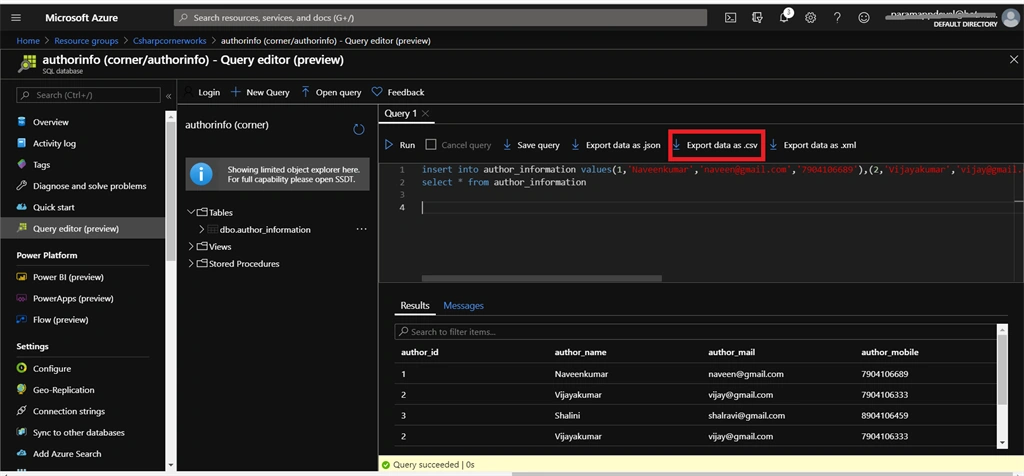 Exporting The SQL Data From Azure Cloud