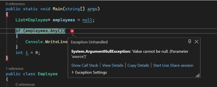 Will show the following Error