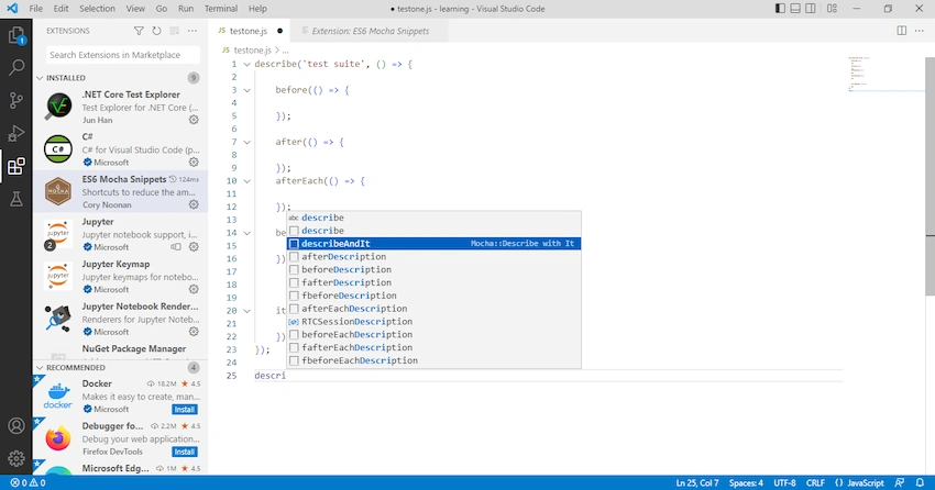 ES6 Mocha Snippets extension