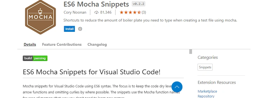 ES6 Mocha Snippets extension