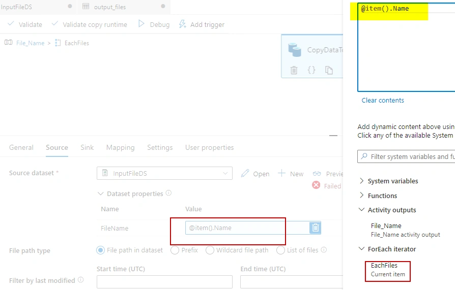 Extract file names and copy from source path in Azure Data Factory