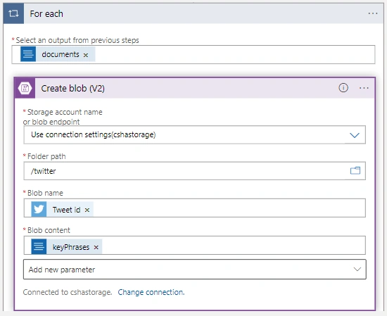 Extract the Key phrases from the specific tweet and store it in blob storage Using Azure Logic App