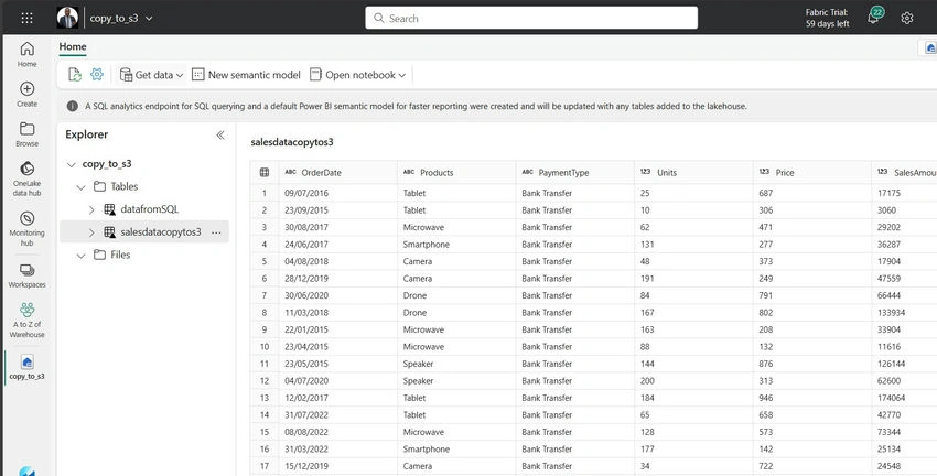 Salesdatatocopytable