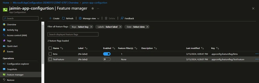 Azure app configuration
