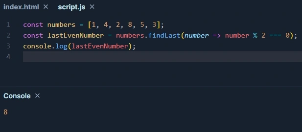 JavaScript code example and output