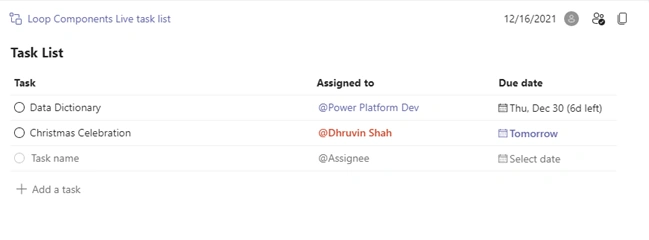 task List component