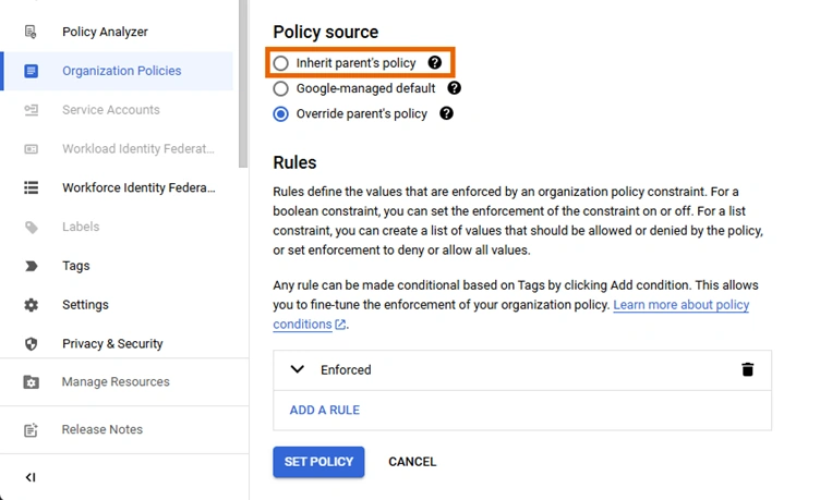 Change the policy to Not Enforced