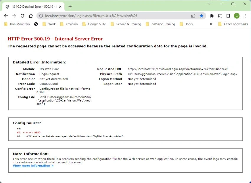 HTTP Error 500.19 - Internal Server Error