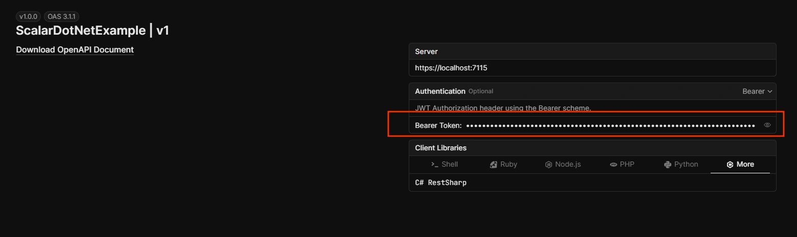token input at top