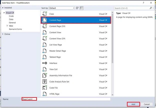 Float Menu Item Working Navigation In Android And UWP Using Xamarin.Forms