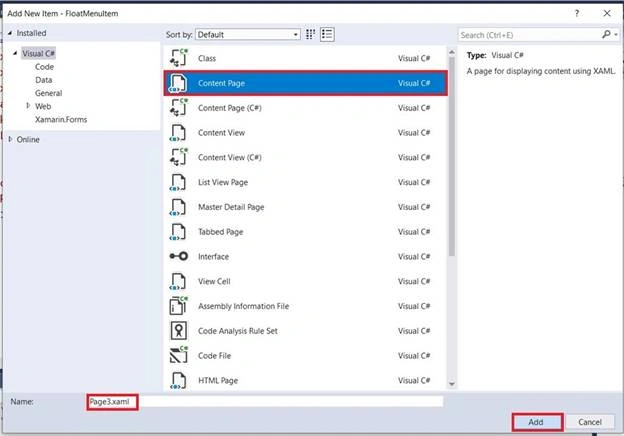 Float Menu Item Working Navigation In Android And UWP Using Xamarin.Forms