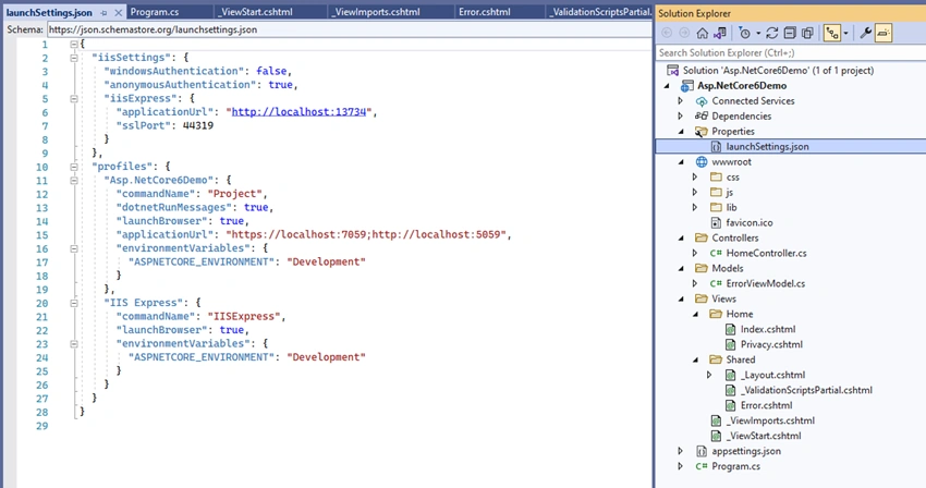 Folder Structure Of ASP.NET Core MVC 6.0 Project