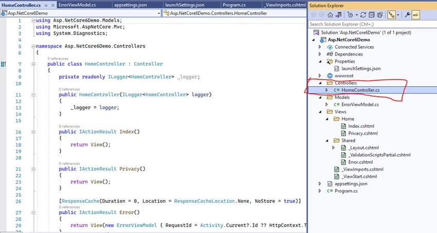Folder Structure Of ASP.NET Core MVC 6.0 Project