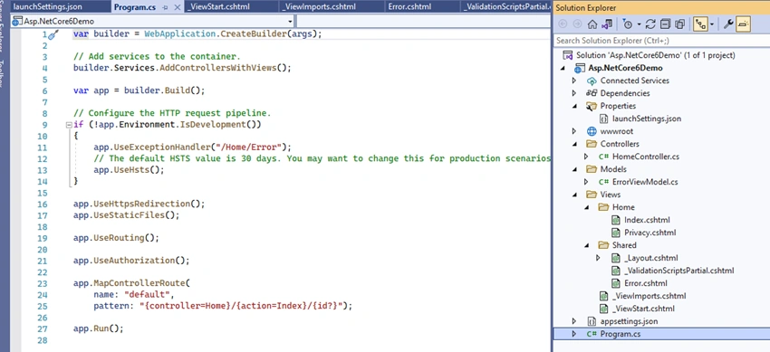 Folder Structure Of ASP.NET Core MVC 6.0 Project