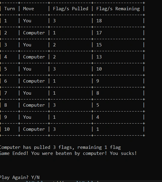 21 Flags Game Theory Puzzle - Dynamic Solution With C#