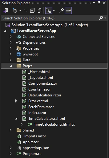 Solution Explorer of Blazor Project