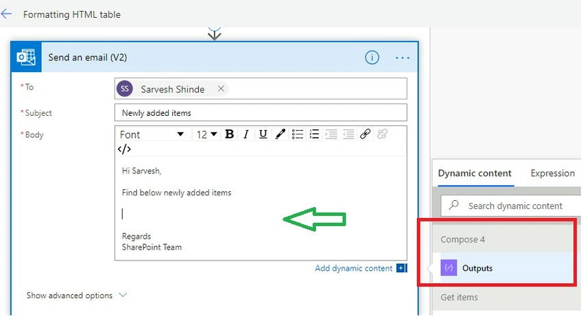 Send email action