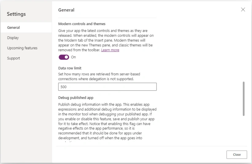 General settings
