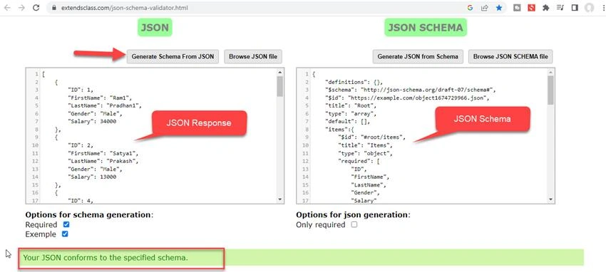 Generate And Validate JSON Schema With JSON Response Using Postman