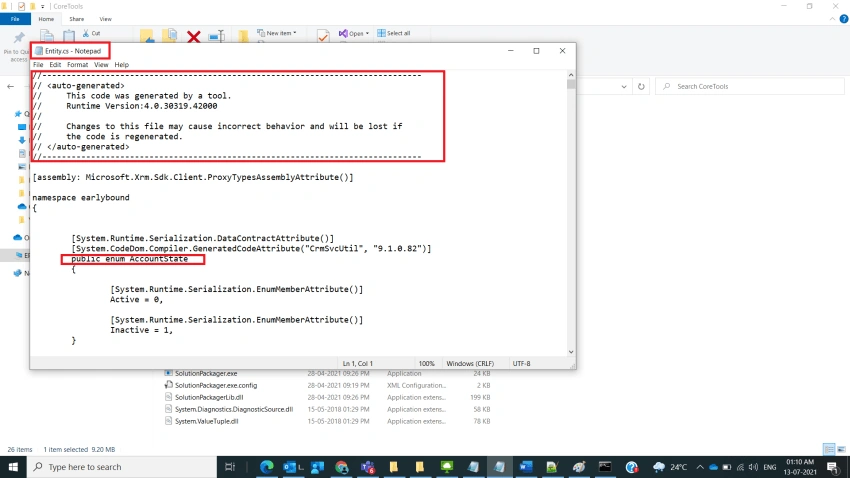 Generate EarlyBoundClass File with Code GenerationTool in Dynamics CRM
