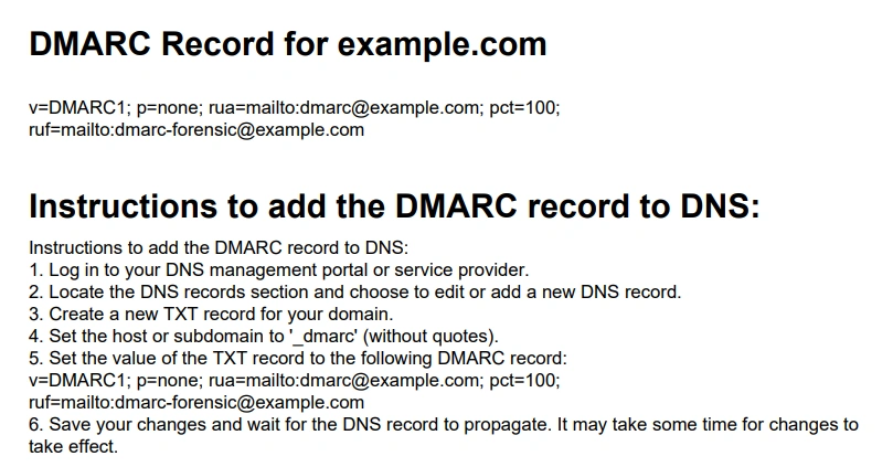 DMARC Record for example