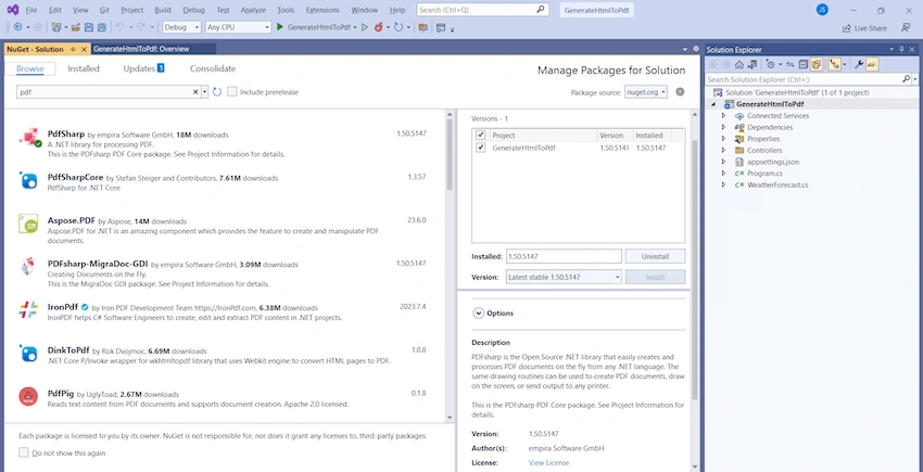 Generate PDF Files in .NET Core 6 Web API Using PDFSharp