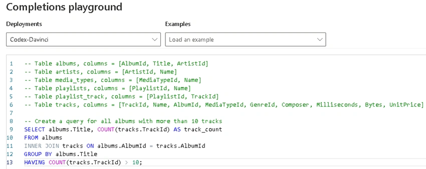 Generating Code with Azure OpenAI Codex