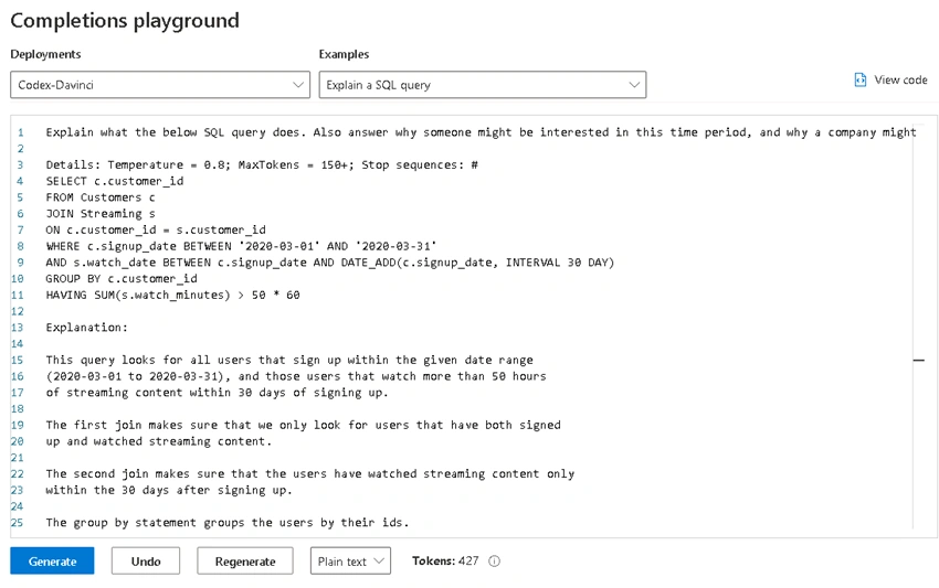 Generating Code with Azure OpenAI Codex