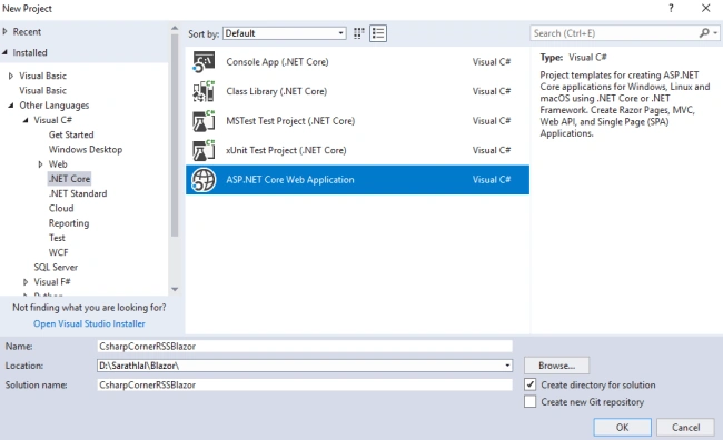 ASP.NET Core Web Application template