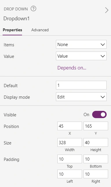 Set Dropdown Properties