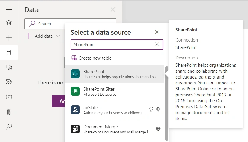 Select SharePoint as a Data Source