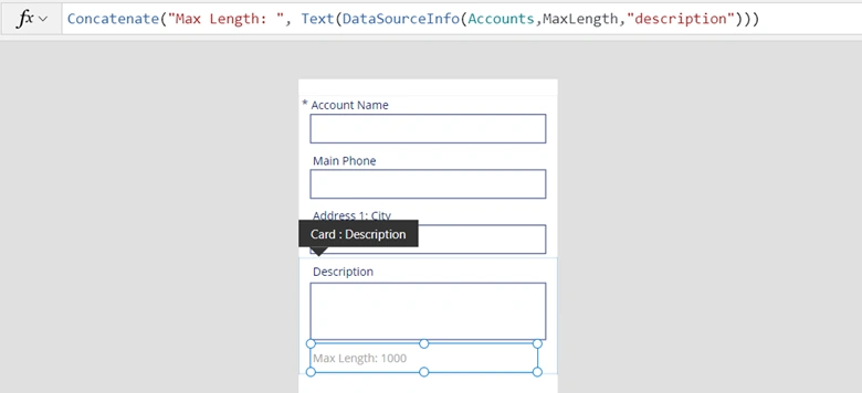 Get Dynamic 365 field metadata in a canvas app using DataSourceinfo function