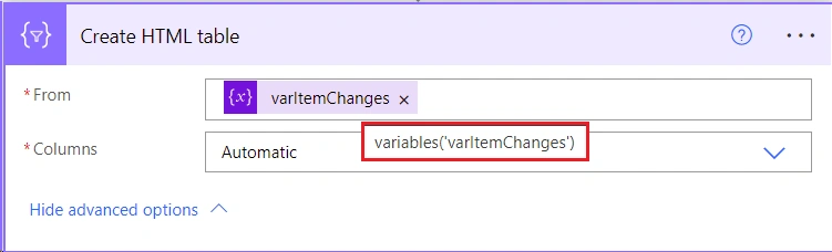 Create HTML table