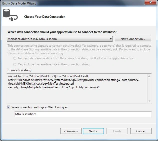 Entity data model wizard