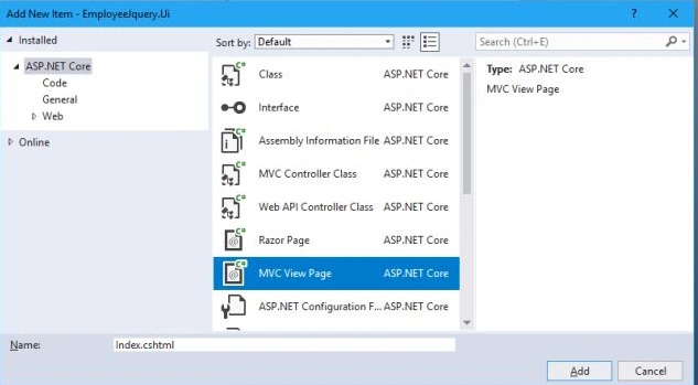 Add New Item MVC View Page