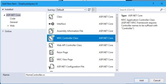 Add New Item MVC