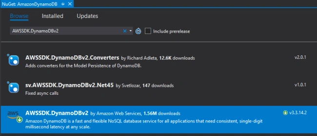 Create a .NET WinForms application to create DynamoDB