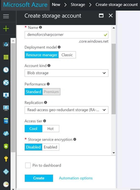 create blob storage