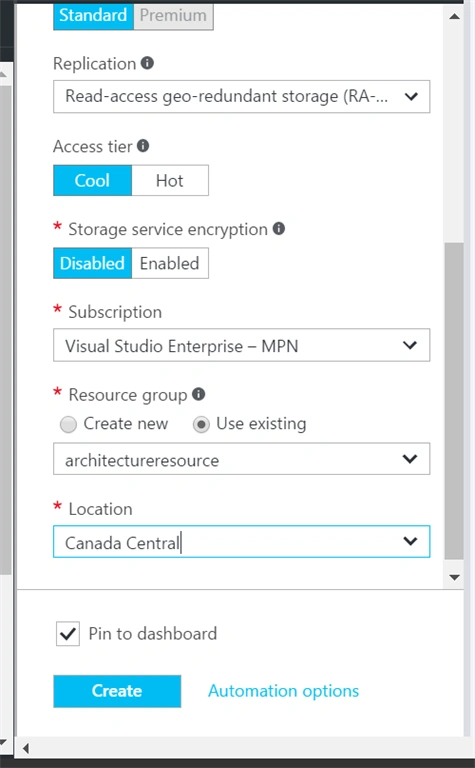 create blob storage
