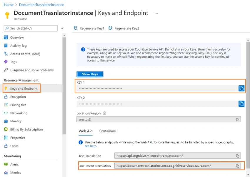Getting started with Azure Translator Service