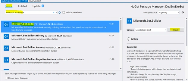 Microsoft.Bot.Builder package