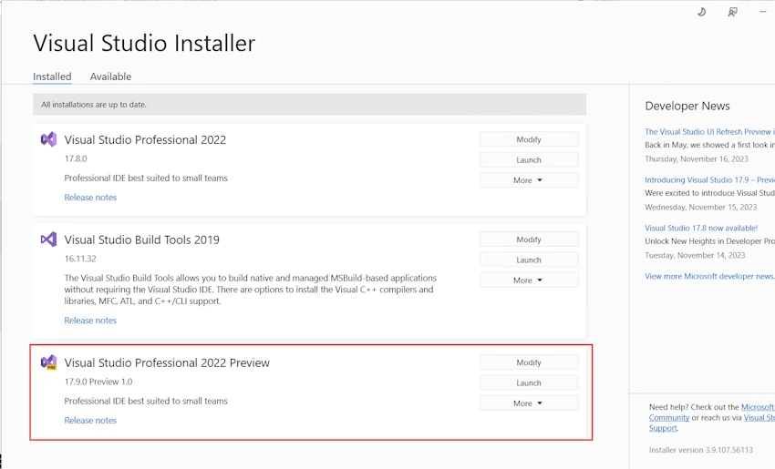 Visual Studio Installer