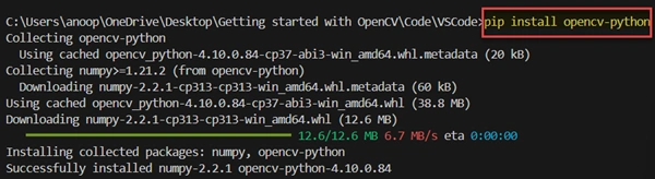 Installing OpenCV using pip
