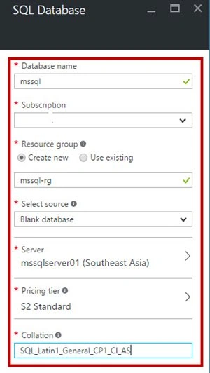 SQL Database options