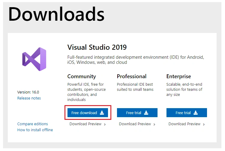 Working with Visual Studio 2019 free Community Edition