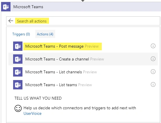 Azure Logic App - Microsoft Teams Connector Actions