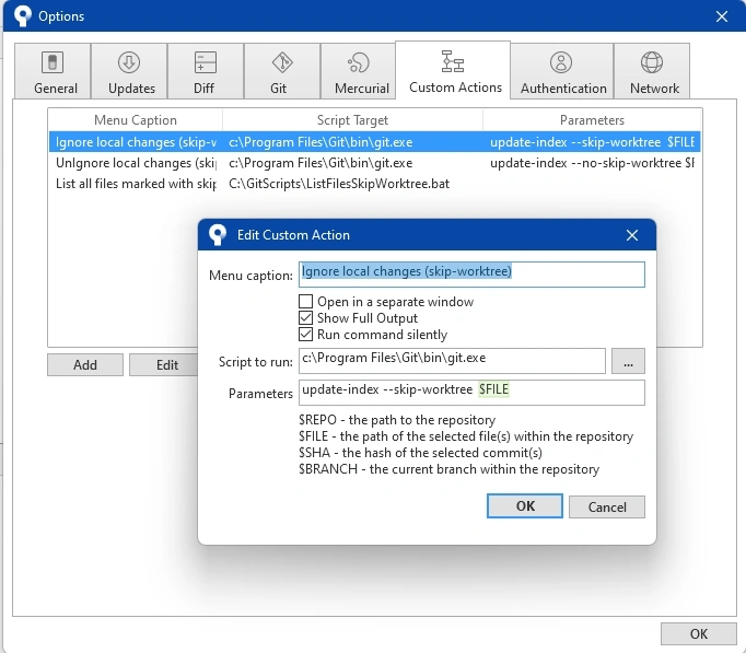 SourceTree custom actions for “skip-worktree” option