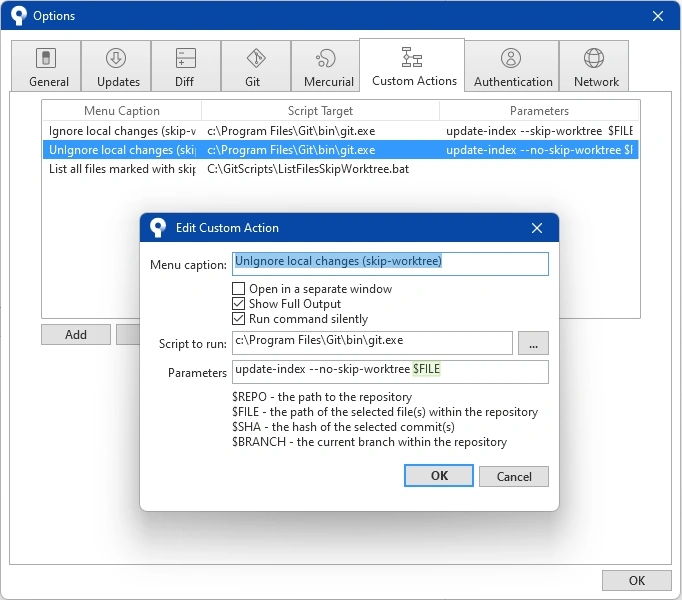 SourceTree custom actions for “skip-worktree” option