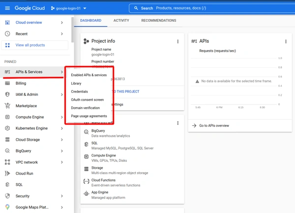google cloud api and services